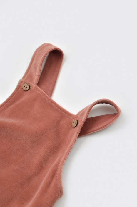 Salopeta Velvet cu bretele din 80%bumbac organic si 20% poliester - Caramiziu, BabyCosy [2]