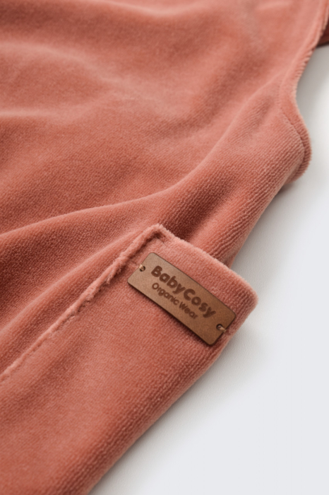 Salopeta Velvet cu bretele din 80%bumbac organic si 20% poliester - Caramiziu, BabyCosy [4]