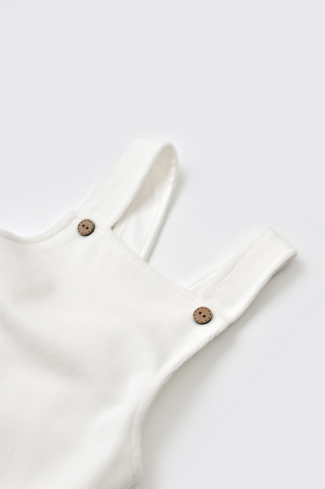 Salopeta Velvet cu bretele din 80%bumbac organic si 20% poliester - Ecru, BabyCosy [2]
