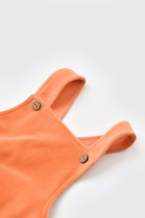 Salopeta Velvet cu bretele din 80%bumbac organic si 20% poliester - Portocaliu, BabyCosy [2]