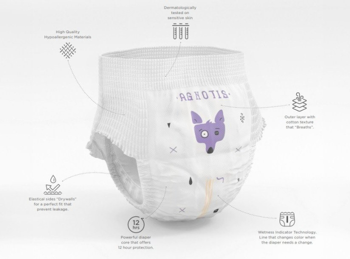 Scutece tip chilotel hipoalergenice Agnotis pants, marimea nr. 4, 9-15 kg, 40 bucati [3]