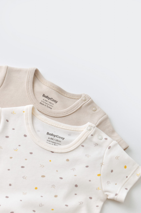 Set 2 body-uri bebe unisex -100% bumbac organic - Ecru cu buline, BabyCosy [4]
