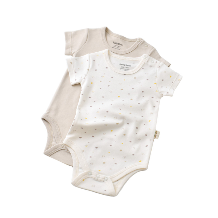 Set 2 body-uri bebe unisex -100% bumbac organic - Ecru cu buline, BabyCosy [2]