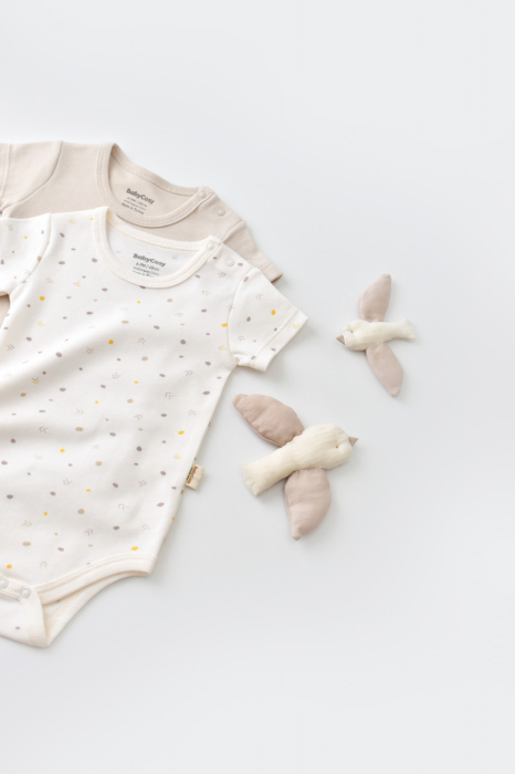Set 2 body-uri bebe unisex -100% bumbac organic - Ecru cu buline, BabyCosy [3]
