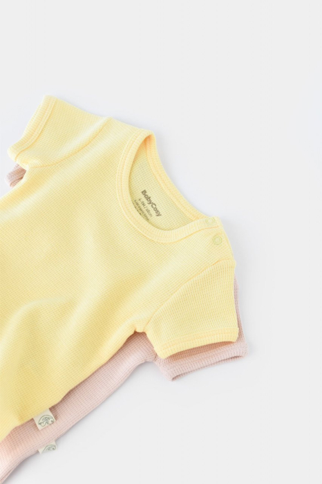 Set 2 body-uri bebe unisex -100% bumbac organic - Galben/Roz, BabyCosy [9]