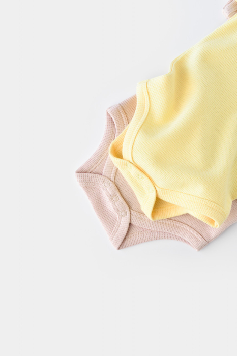 Set 2 body-uri bebe unisex -100% bumbac organic - Galben/Roz, BabyCosy [6]
