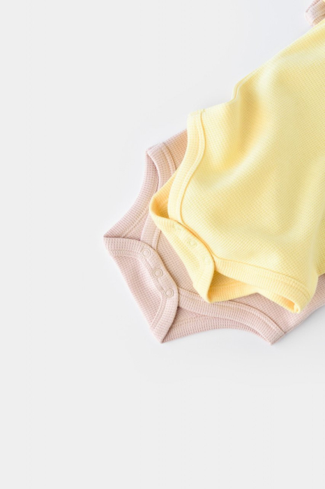 Set 2 body-uri bebe unisex -100% bumbac organic - Galben/Roz, BabyCosy [12]