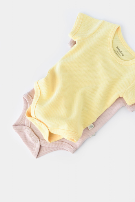 Set 2 body-uri bebe unisex -100% bumbac organic - Galben/Roz, BabyCosy [3]