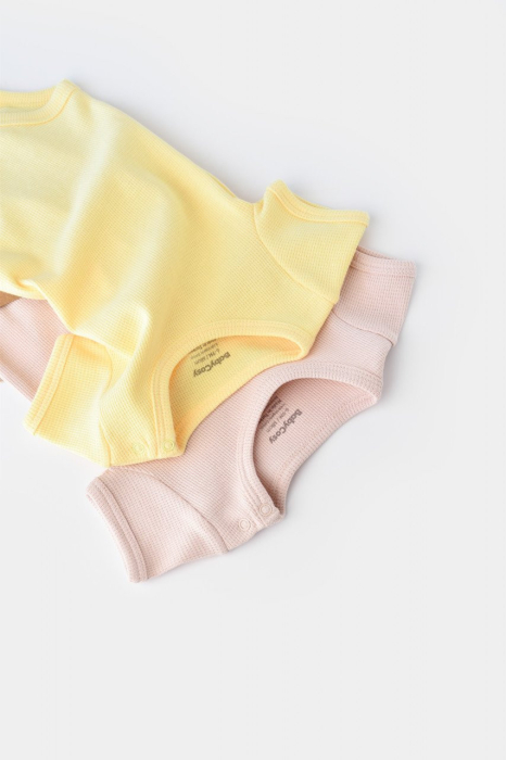 Set 2 body-uri bebe unisex -100% bumbac organic - Galben/Roz, BabyCosy [8]