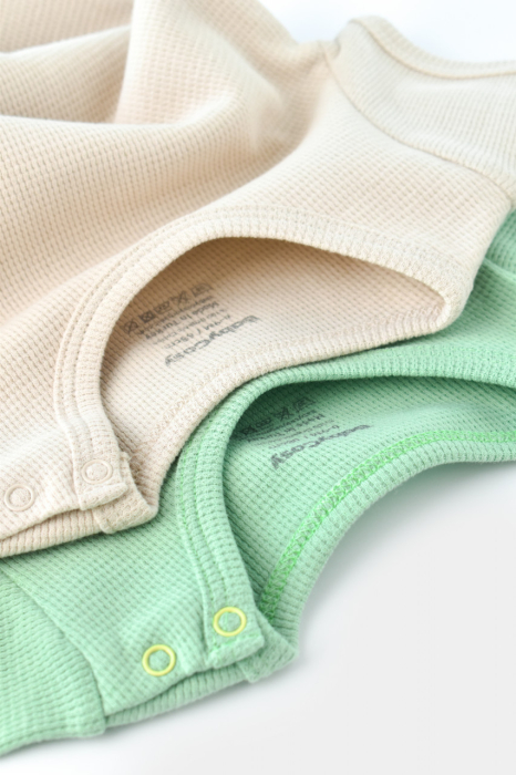 Set 2 body-uri bebe unisex -100% bumbac organic - Mint/Stone, BabyCosy [3]