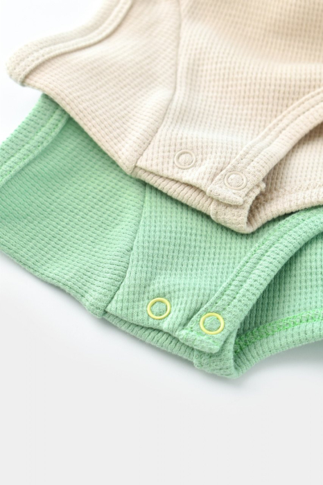 Set 2 body-uri bebe unisex -100% bumbac organic - Mint/Stone, BabyCosy [7]