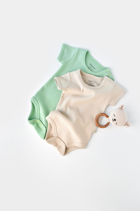 Set 2 body-uri bebe unisex -100% bumbac organic - Mint/Stone, BabyCosy [2]