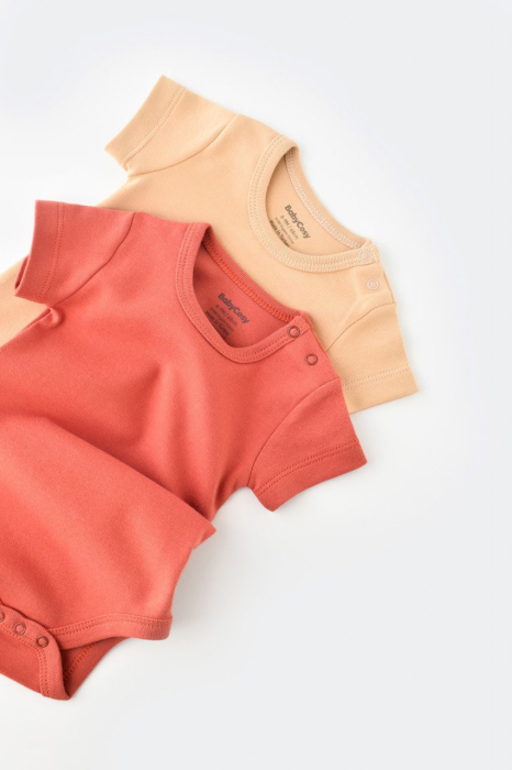 Set 2 body-uri bebe unisex -100% bumbac organic - Mustar/ Scortisoara, BabyCosy [7]