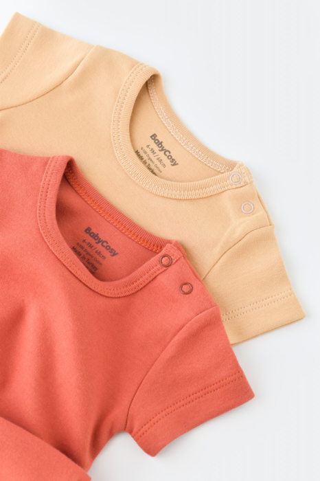 Set 2 body-uri bebe unisex -100% bumbac organic - Mustar/ Scortisoara, BabyCosy [5]