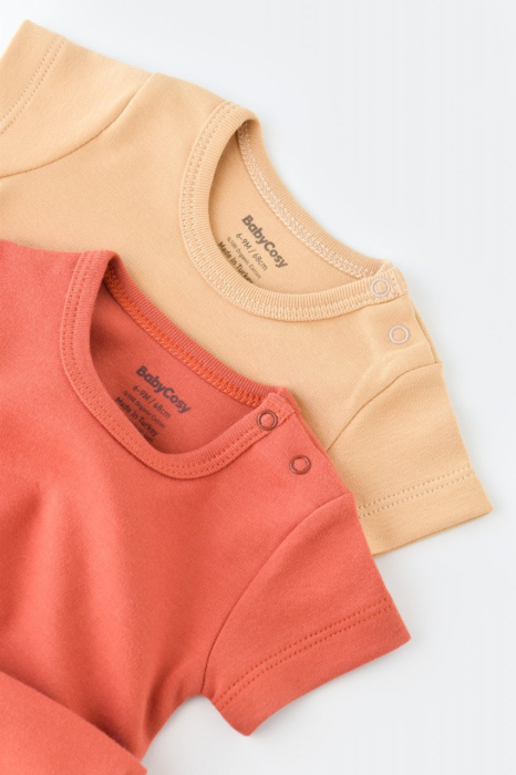 Set 2 body-uri bebe unisex -100% bumbac organic - Mustar/ Scortisoara, BabyCosy [9]