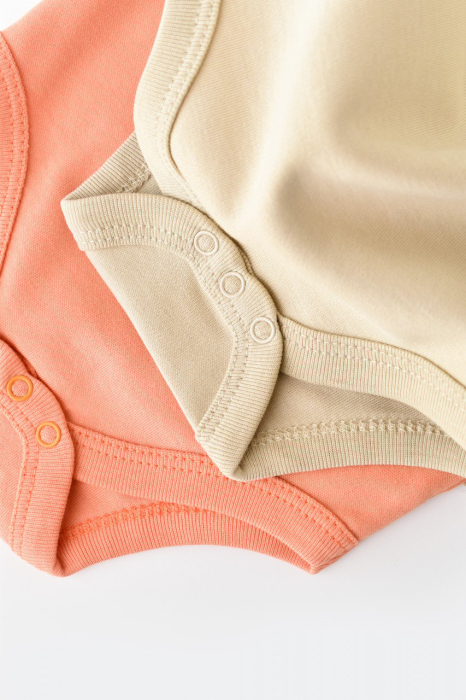 Set 2 body-uri bebe unisex -100% bumbac organic - Roz/Crem, BabyCosy [10]