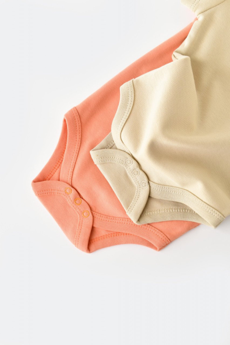 Set 2 body-uri bebe unisex -100% bumbac organic - Roz/Crem, BabyCosy [8]