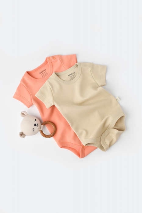 Set 2 body-uri bebe unisex -100% bumbac organic - Roz/Crem, BabyCosy [2]