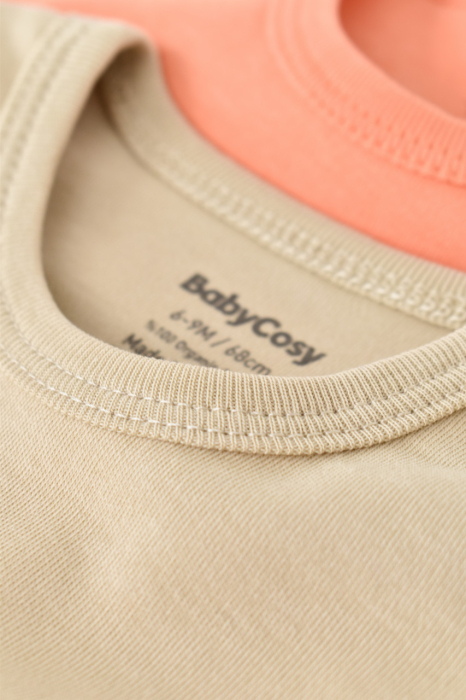 Set 2 body-uri bebe unisex -100% bumbac organic - Roz/Crem, BabyCosy [5]