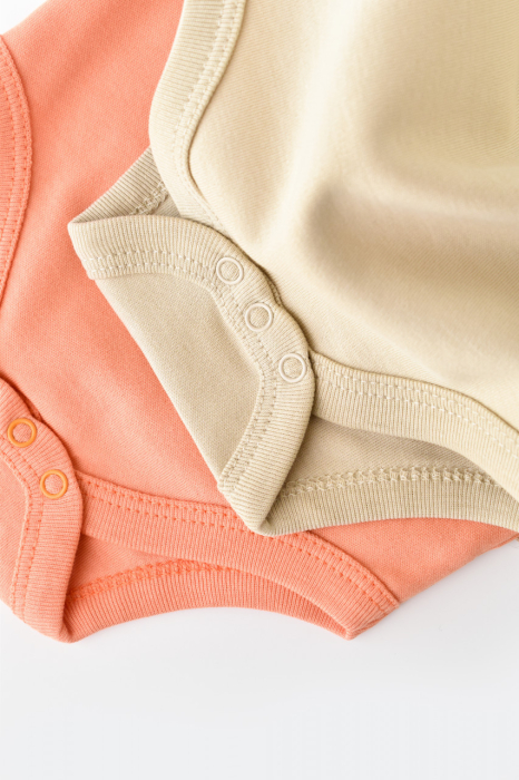 Set 2 body-uri bebe unisex -100% bumbac organic - Roz/Crem, BabyCosy [6]