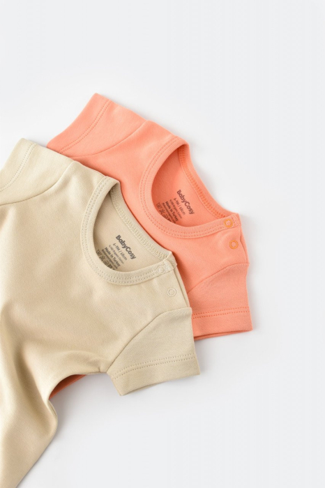Set 2 body-uri bebe unisex -100% bumbac organic - Roz/Crem, BabyCosy [7]
