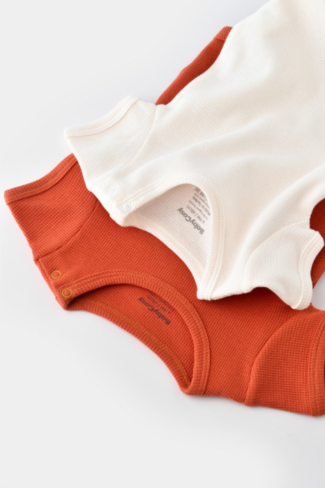 Set 2 body-uri bebe unisex -100% bumbac organic - Scortisoara/Ecru, BabyCosy [8]