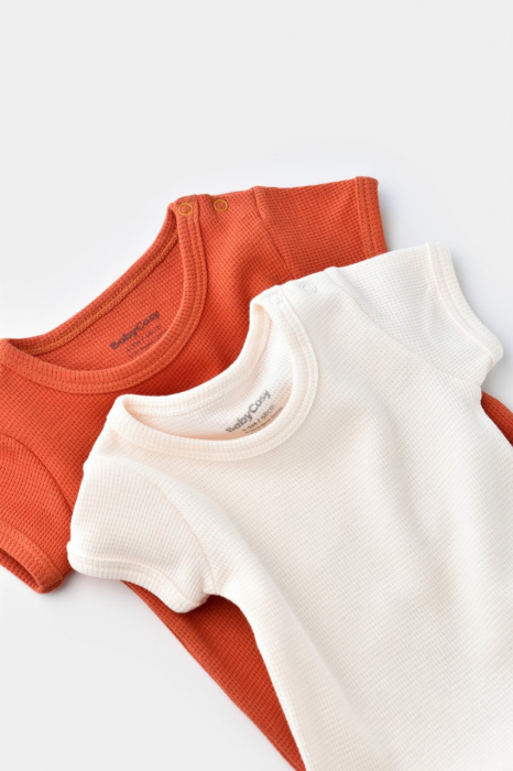 Set 2 body-uri bebe unisex -100% bumbac organic - Scortisoara/Ecru, BabyCosy [7]