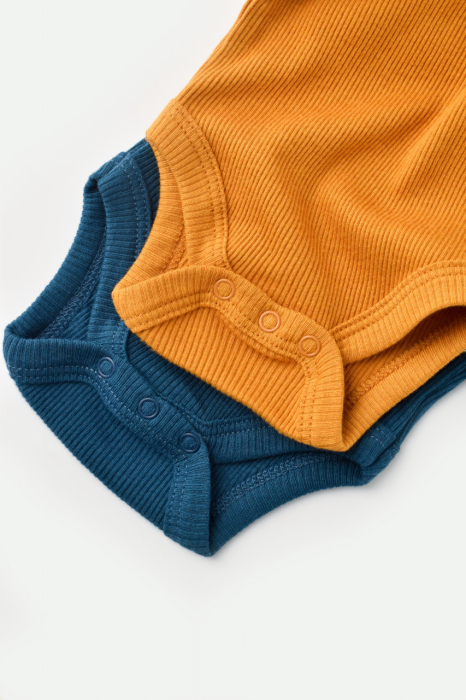 Set 2 body-uri bebe unisex din bumbac organic si modal - Bleumarin/Sofran, BabyCosy [5]