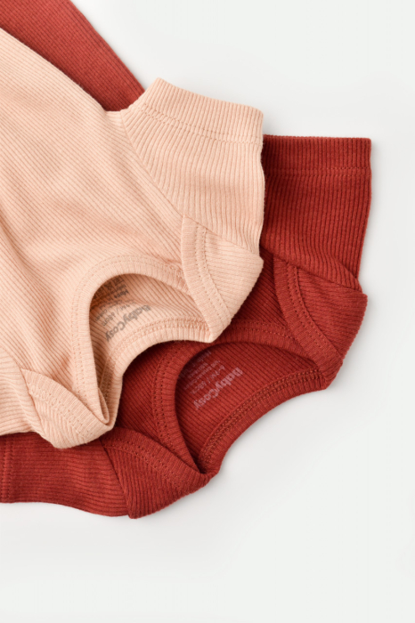 Set 2 body-uri bebe unisex din bumbac organic si modal - Caramiziu/Somon, BabyCosy [2]