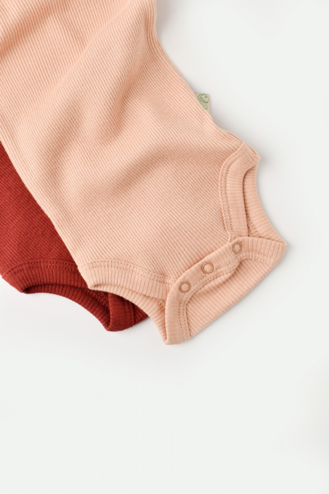 Set 2 body-uri bebe unisex din bumbac organic si modal - Caramiziu/Somon, BabyCosy [4]