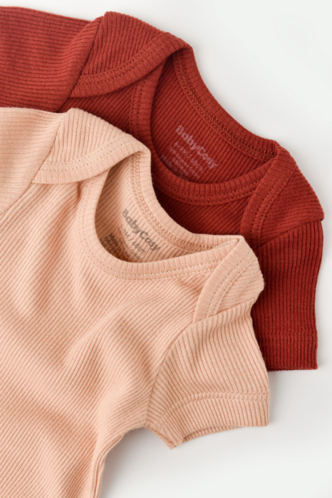 Set 2 body-uri bebe unisex din bumbac organic si modal - Caramiziu/Somon, BabyCosy [3]