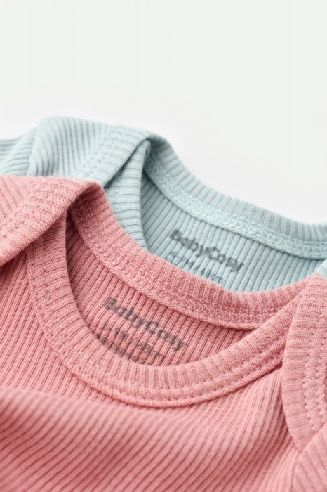 Set 2 body-uri bebe unisex din bumbac organic si modal - Mint/Rose, BabyCosy [4]