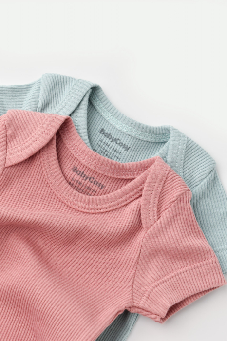 Set 2 body-uri bebe unisex din bumbac organic si modal - Mint/Rose, BabyCosy [3]