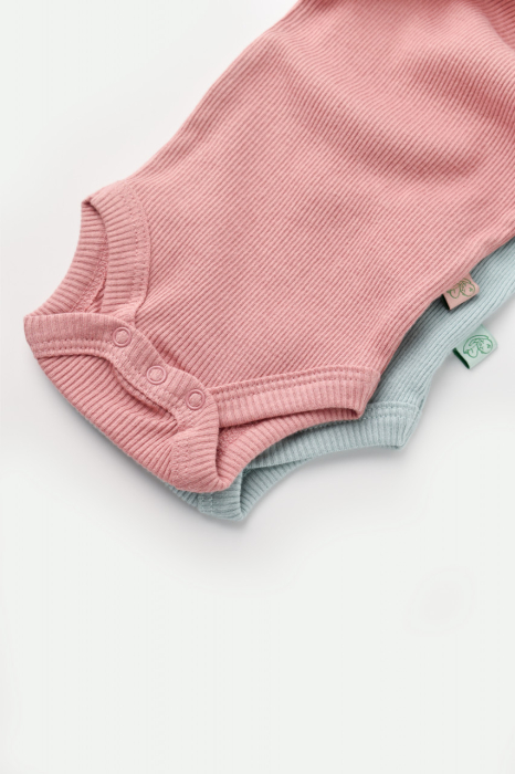 Set 2 body-uri bebe unisex din bumbac organic si modal - Mint/Rose, BabyCosy [5]