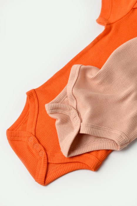 Set 2 body-uri bebe unisex din bumbac organic si modal - Rodie/Piersica, BabyCosy [5]