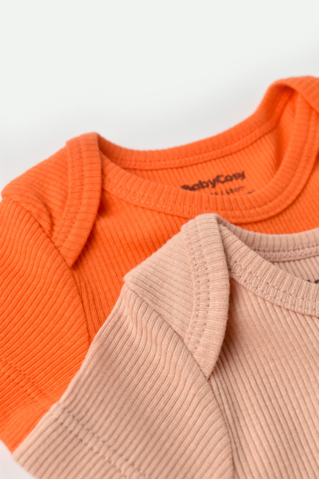 Set 2 body-uri bebe unisex din bumbac organic si modal - Rodie/Piersica, BabyCosy [3]