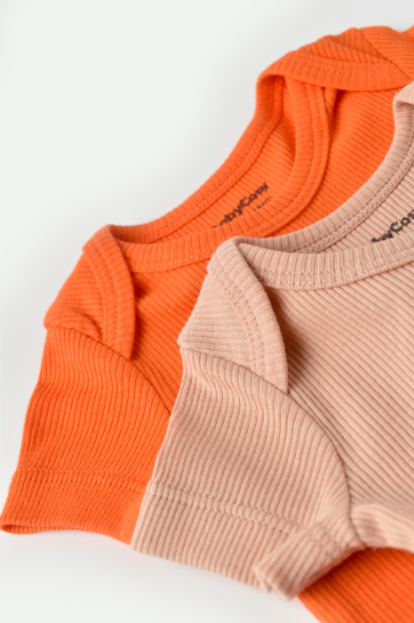 Set 2 body-uri bebe unisex din bumbac organic si modal - Rodie/Piersica, BabyCosy [4]