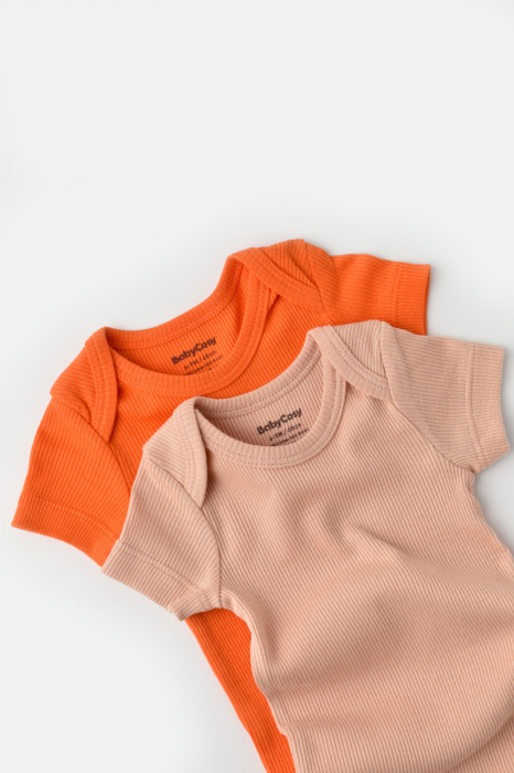 Set 2 body-uri bebe unisex din bumbac organic si modal - Rodie/Piersica, BabyCosy [2]