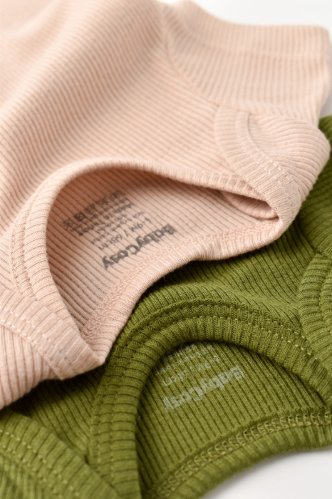 Set 2 body-uri bebe unisex din bumbac organic si modal - Verde/Blush, BabyCosy [4]