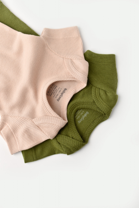 Set 2 body-uri bebe unisex din bumbac organic si modal - Verde/Blush, BabyCosy [2]