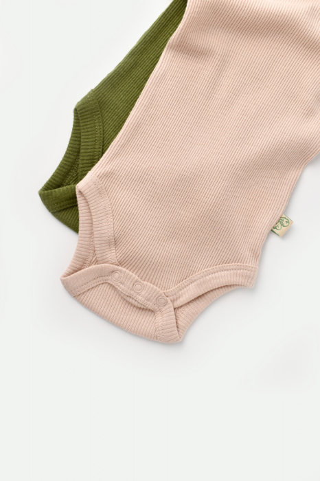 Set 2 body-uri bebe unisex din bumbac organic si modal - Verde/Blush, BabyCosy [5]