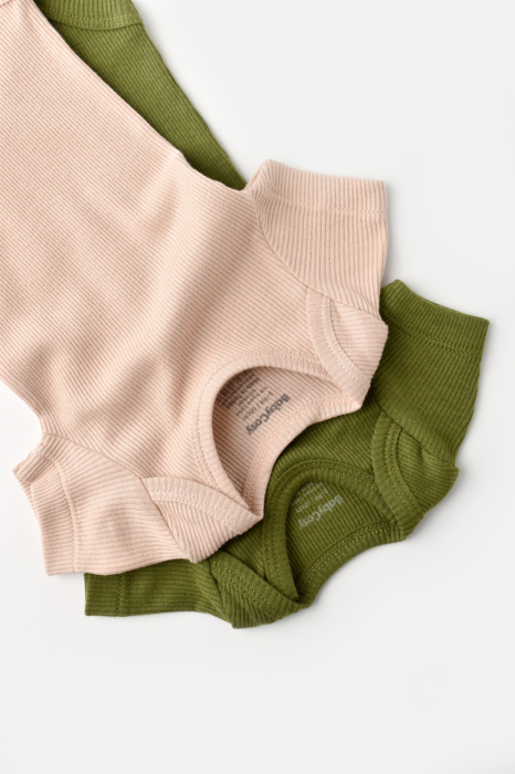 Set 2 body-uri bebe unisex din bumbac organic si modal - Verde/Blush, BabyCosy [3]