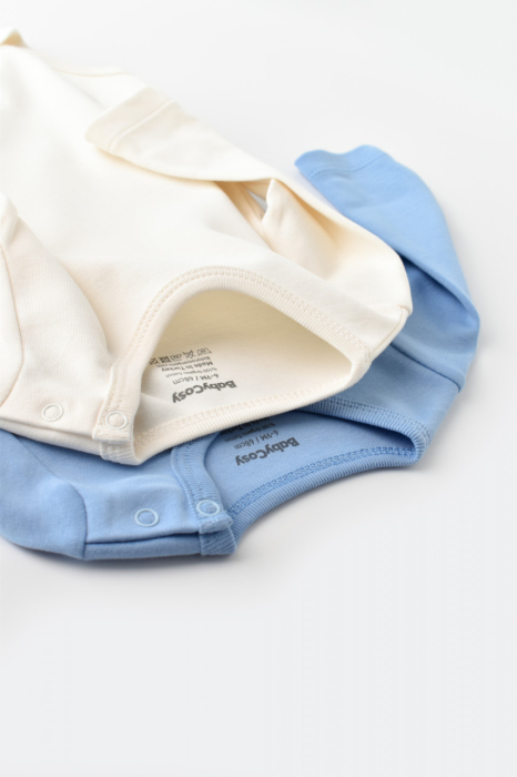 Set 2 body-uri cu maneca lunga bebe unisex -100% bumbac organic - Ecru/Bleu, BabyCosy [4]