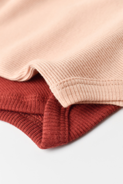 Set 2 body-uri cu maneca lunga bebe unisex din bumbac organic si modal - Caramiziu/Somon, BabyCosy [6]