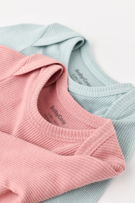 Set 2 body-uri cu maneca lunga bebe unisex din bumbac organic si modal - Mint/Rose, BabyCosy [3]