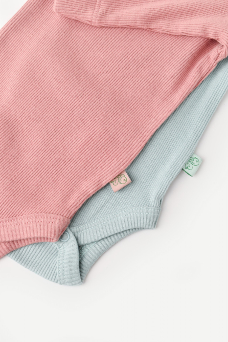 Set 2 body-uri cu maneca lunga bebe unisex din bumbac organic si modal - Mint/Rose, BabyCosy [5]