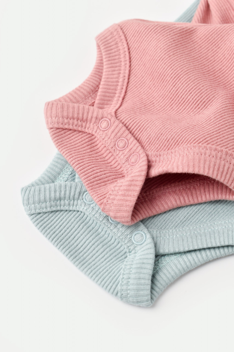 Set 2 body-uri cu maneca lunga bebe unisex din bumbac organic si modal - Mint/Rose, BabyCosy [6]