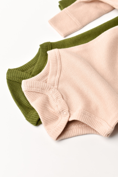 Set 2 body-uri cu maneca lunga bebe unisex din bumbac organic si modal - Verde/Blush, BabyCosy [4]