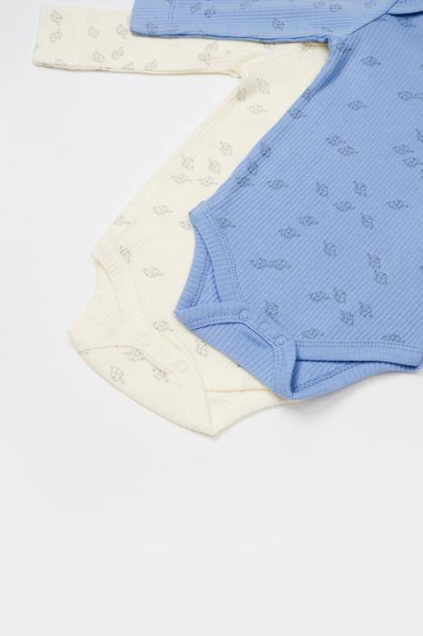 Set 2 body-uri cu maneca lunga Printed, BabyCosy, 50% modal+50% bumbac, Ecru/Lavanda [2]