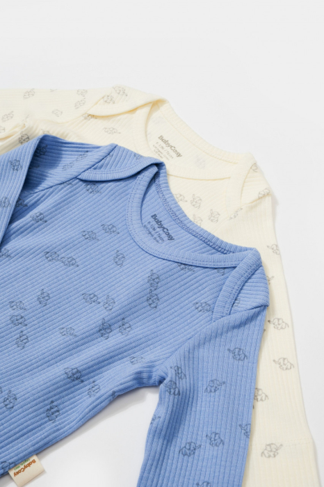 Set 2 body-uri cu maneca lunga Printed, BabyCosy, 50% modal+50% bumbac, Ecru/Lavanda [3]